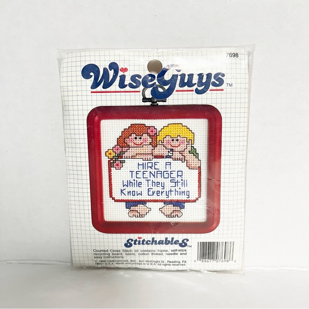 Vintage 1988 WiseGuys Stitchables Cross Stitch Kit Hire A Teenager NEW